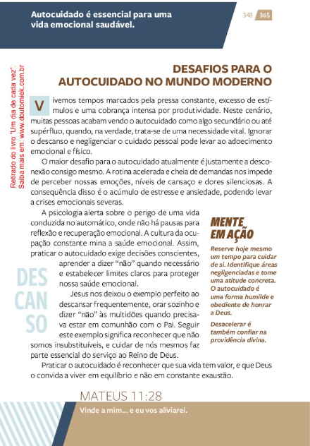 Dia 348: DESAFIOS PARA O AUTOCUIDADO NO MUNDO MODERNO